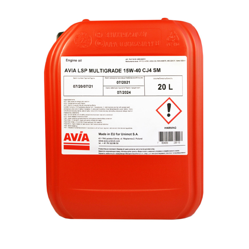 AVIA LSP Multigrade 15W40 CJ-4/SM 20л